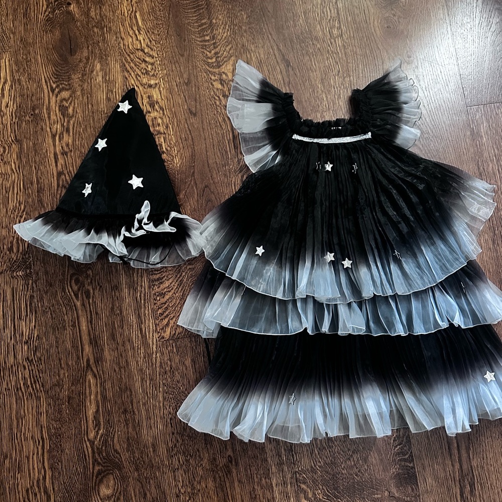Meri Meri Black and White Starry Kids Costume. Witch